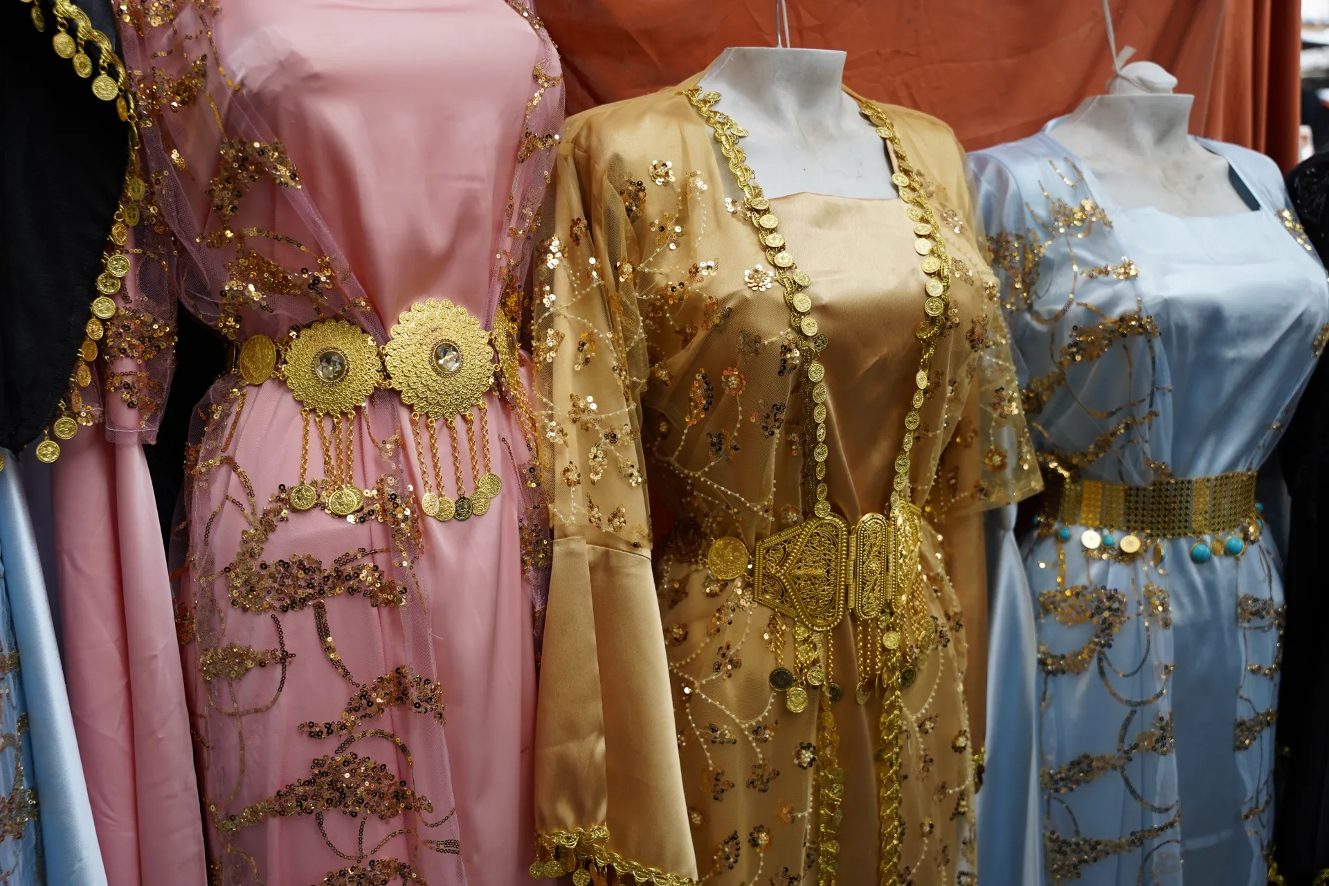 Kurdish traditional şemlek robes on display, Grand Citadel Market, Kirkuk