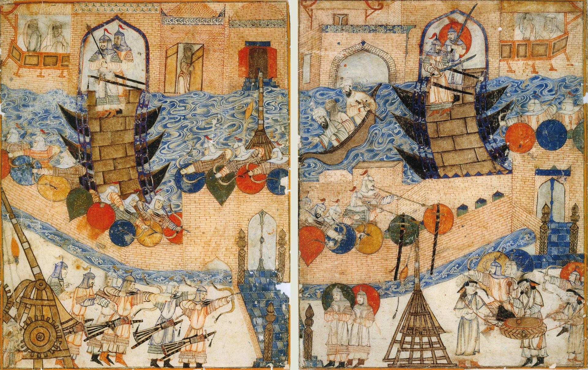 14th-century Persian miniature depicting the Mongol siege of Baghdad, 1258